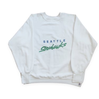 Seahawks sweatshirt / raglan sweatshirt / 1980s Seattle Seahawks script NFL Logo 7 white raglan sweatshirt XL 