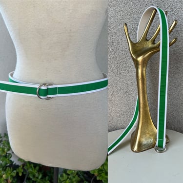 Vintage preppy belt fabric green white S/M 