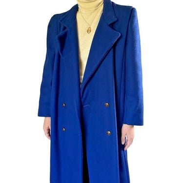 Vintage Womens Cobalt Blue Wool Blend Maximalist Retro Trench Coat sz L 