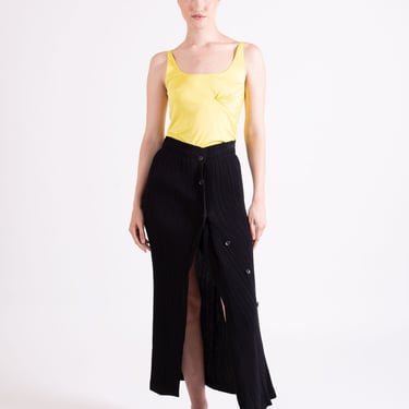 Vintage Issey Miyake Y2K Black Micro Pleat Slit Front Skirt sz S M Pleats Please Y2K Fortuny Plisse 