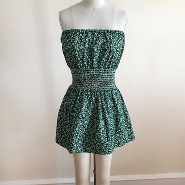 Strapless Floral Print Cotton Smocked Dress or Top - 1940s 