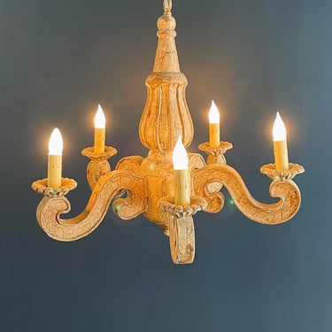 Vintage Italian Provincial Style Painted Carved Wood Chandelier, c.1960’s 