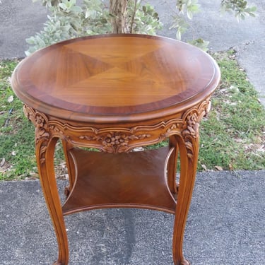 French Heavy Hand Carved Inlay Round Side Center Table 4924