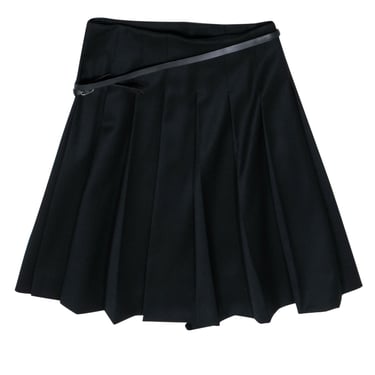 Burberry - Black Pleated Mini Wrap Wool Skirt w/ Belt Sz 8