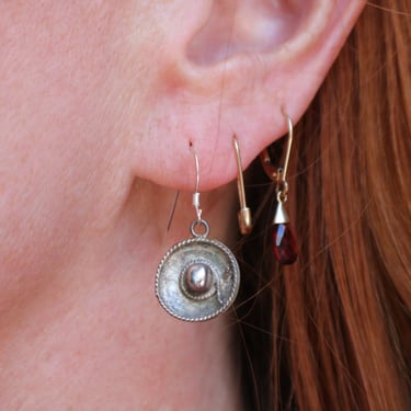 Mexican Sterling Earrings / Vintage Silver Sombrero Earrings 