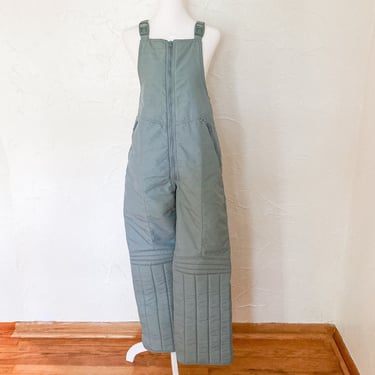 80s Paneled Ski Bibs Overalls Snow Pants Light Blue Green | Large/Extra Large 