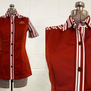 Vintage McDonald’s Uniform Shirt 1976 Crest 1970s Brown White Fast Food Restaurant Dead Stock NOS Deadstock Size 6 Small 