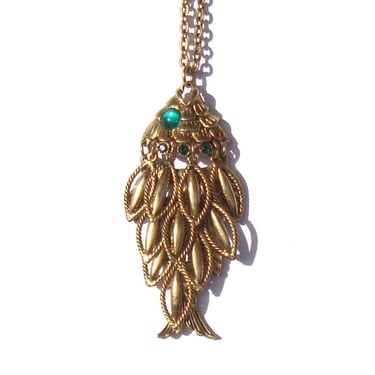 Vintage 70s Dangly Fish Necklace Hippie Boho Pendant 