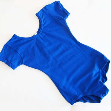 Vintage 70s Bright Blue Short Sleeve Women Leotard Bodysuit S Deadstock Unworn Dance Wear 