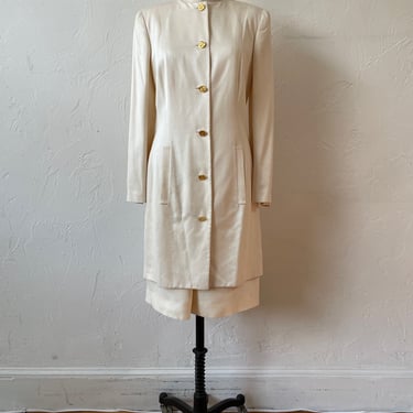 Vintage Salvatore Ferragamo White Silk Jacket with Gold Buttons M