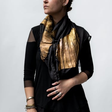 Tadi Gold Leather Paneled Cashmere Blend Scarf