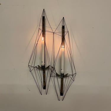 Brutalist Wire and Metal Wall Sconce Candle Holder