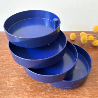 Vintage MCM InterDesign Blue Plastic Swivel Desk Caddy | Kartell Space Age Design Swing Stationery | Retro Pop Office Storage Tray Organizer 