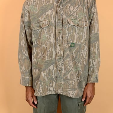 Vintage Tree Camo Button Down Shirt Jacket | Large XL 90s 2000s 