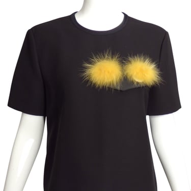 FENDI-  2015 Black Fur Monster Eye T-shirt, Size 4