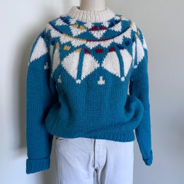 Vintage Abstract Wool Sweater, Nordic Style 