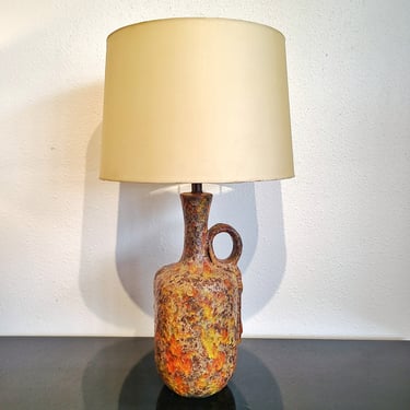 ’60s YELLOW, ORANGE, GREEN, AND BROWN FAT-LAVA TABLE LAMP