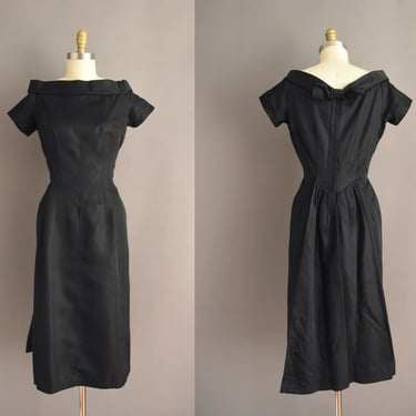 1950s dress | Gorgeous Miss Brooks Jet Black Cocktail Party Wiggle Dress | Medium | 50s vintage dress 