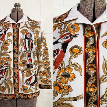 Vintage Bird Shirt Brown 70s 1970s Long Sleeve Hipster Patti Sportswear Retro Boho Large Medium 