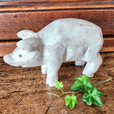Adorable Carved Stone Pig Figurine 
