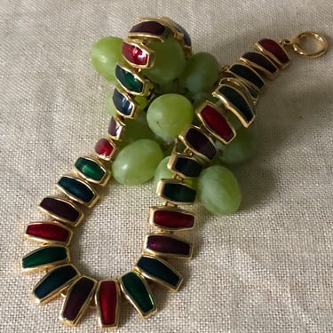 90s choker collar necklace / vintage heavy gold jewel tone enamel necklace / vintage statement necklace / 90s jewelry 