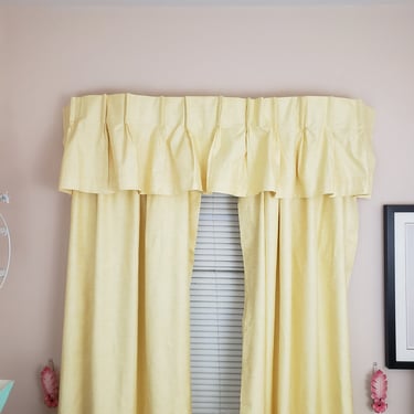 Vintage 1960's Pinch Pleat Curtains / 70s Yellow Drapes / 6 Panels 