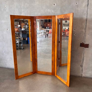 Antique Pine Triptych Standing Mirror