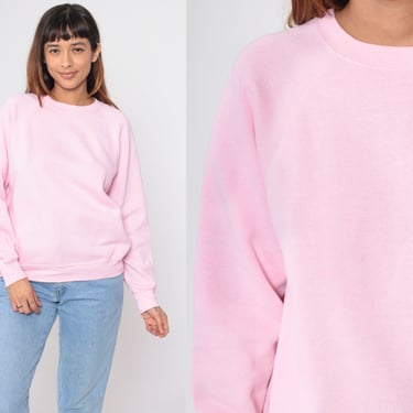 Baby Pink Crewneck Sweatshirt 80s Sweatshirt Raglan Sleeve Plain Pastel Shirt Slouchy 1980s Vintage Sweat Shirt Lee Small Medium 