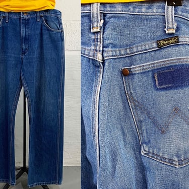 Vintage Wrangler Blue Jeans 34” Waist 30" Inseam Vtg Denim Cowboy Cowgirl Rise Mom West Western Jean USA 1970s 70s 