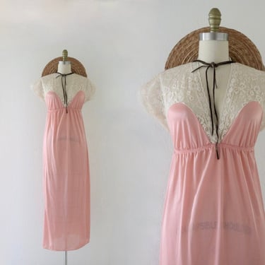 70's lace lounge maxi - xs/s - vintage 70s womens pink size small extra romanticore cottage nightgown 