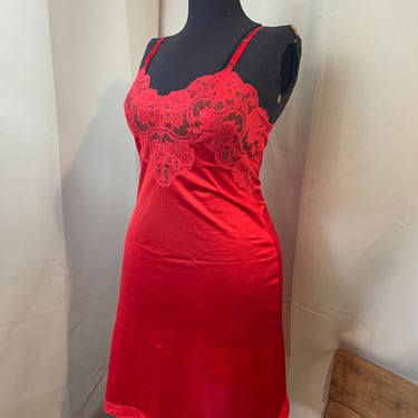 Slip Dress Red Lace 1970s Vintage Grunge Pinup Lingerie 34 M 