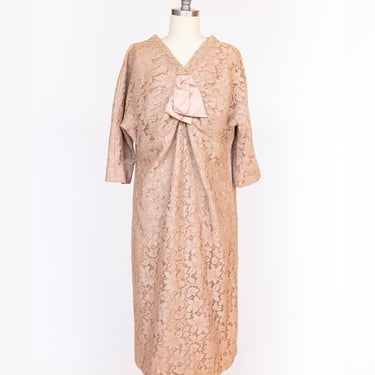 1950s Dress Beige Champagne Lace 60s Volup XL 