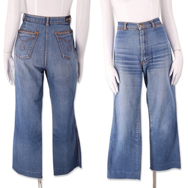 70s BRITTANIA high waisted well worn jeans 30 / vintage straight leg jeans / vintage 1970s cropped denim jeans 10 