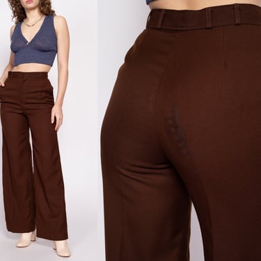70s Chocolate Brown Wide Leg Pants, As Is - Small, 27" | Vintage High Waisted Retro Plain Trousers 