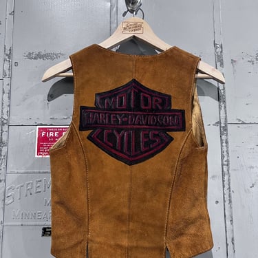 70s Size extra small Altman suede hand painted Harley Davidson leather vest 