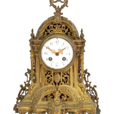 French Rococo Style Brass Mantel Clock, 19th C.