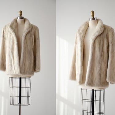 pearl mink coat | 70s 80s vintage natural beige cream mink plush real fur heavy warm winter stroller coat 