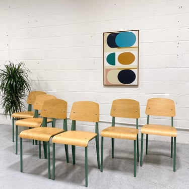 Set of 6 Green Prouvé Style Dining Chairs