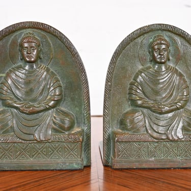 Tiffany Studios New York Bronze Buddha Bookends