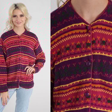 Benetton Cardigan 90s Striped Button up Knit Sweater Pink