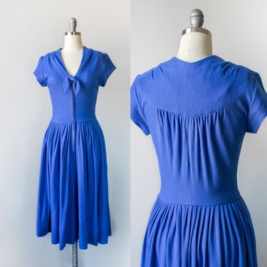 1950s Dress Wool Knit Zip Front S 