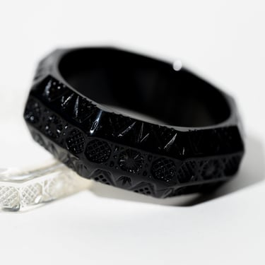 Etched Black Resin Beveled Hexagon Bangle Bracelet