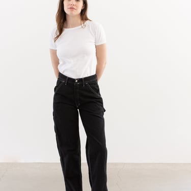 Vintage 25 26 27 28 29 30 Waist Black Cotton Utility Painter Pants | Unisex Made in USA Stonecutter High Rise Trousers | Contrast Stitch | 