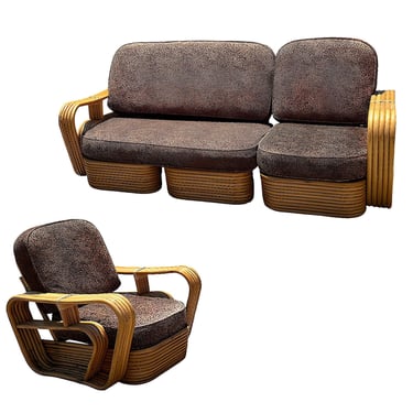 Restored Five-Strand Streamline Square Pretzel Rattan Sofa & Chair set 