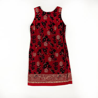 1990s Deep Red Floral Tank Dress / Sag Harbor / Large / Sun Dress / Sleeveless / Grunge / Paisley / Oxblood / L / Goth / Romantic / Stripe 