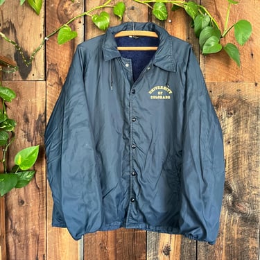 Vintage 70s University of Colorado CU Buffaloes Champion Running Man Sherpa Lined Snap Jacket size M to L 