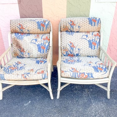 Pair of Ficks Reed Wingback Chairs
