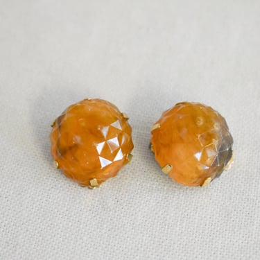 1960s Faceted Autumnal Plastic Clip Earrings 