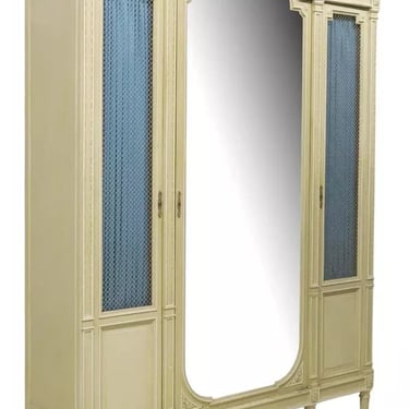 Antique Armoire, French Louis XVI Style, Painted, Mirrored, 98" H, early 1900s