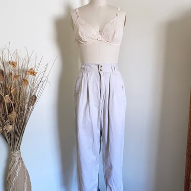 Vintages 90's High Waisted Beige Cotton Trousers, 25